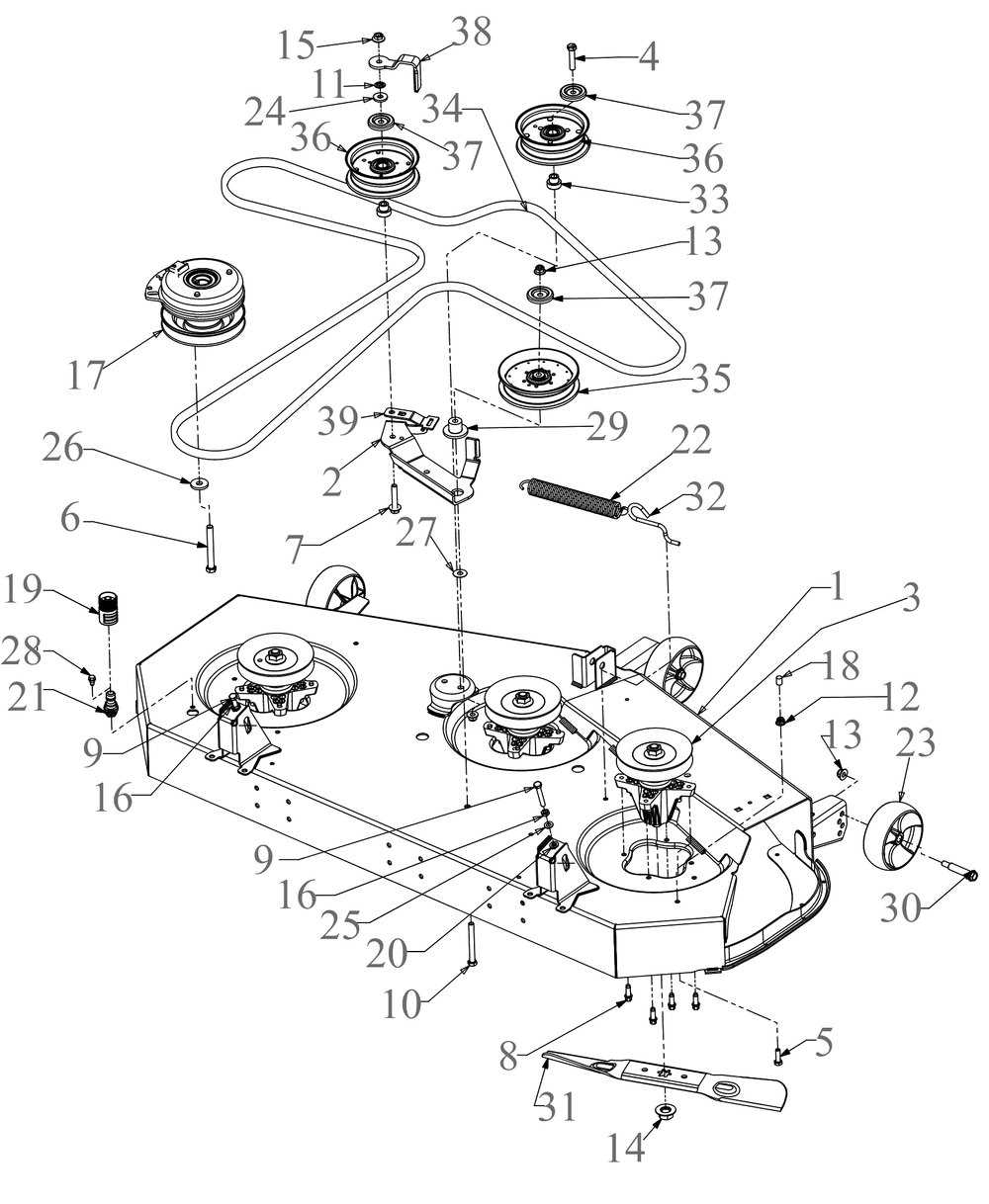 Deck 2 Diagram and Parts List for ZT1-54KH (17CA010)(2020) Cub Cadet Lawn Tractor